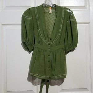 Anthropologie Maeve Silk Green Paloverde Blouse